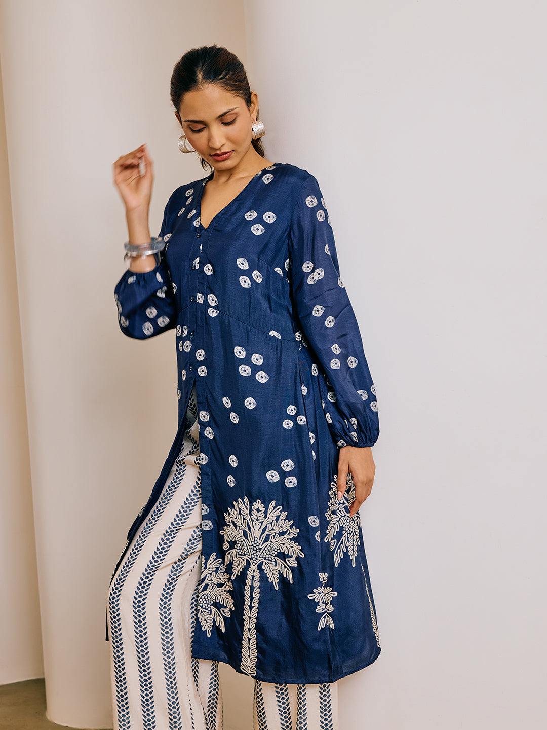 Printed Kurta Set - Navy