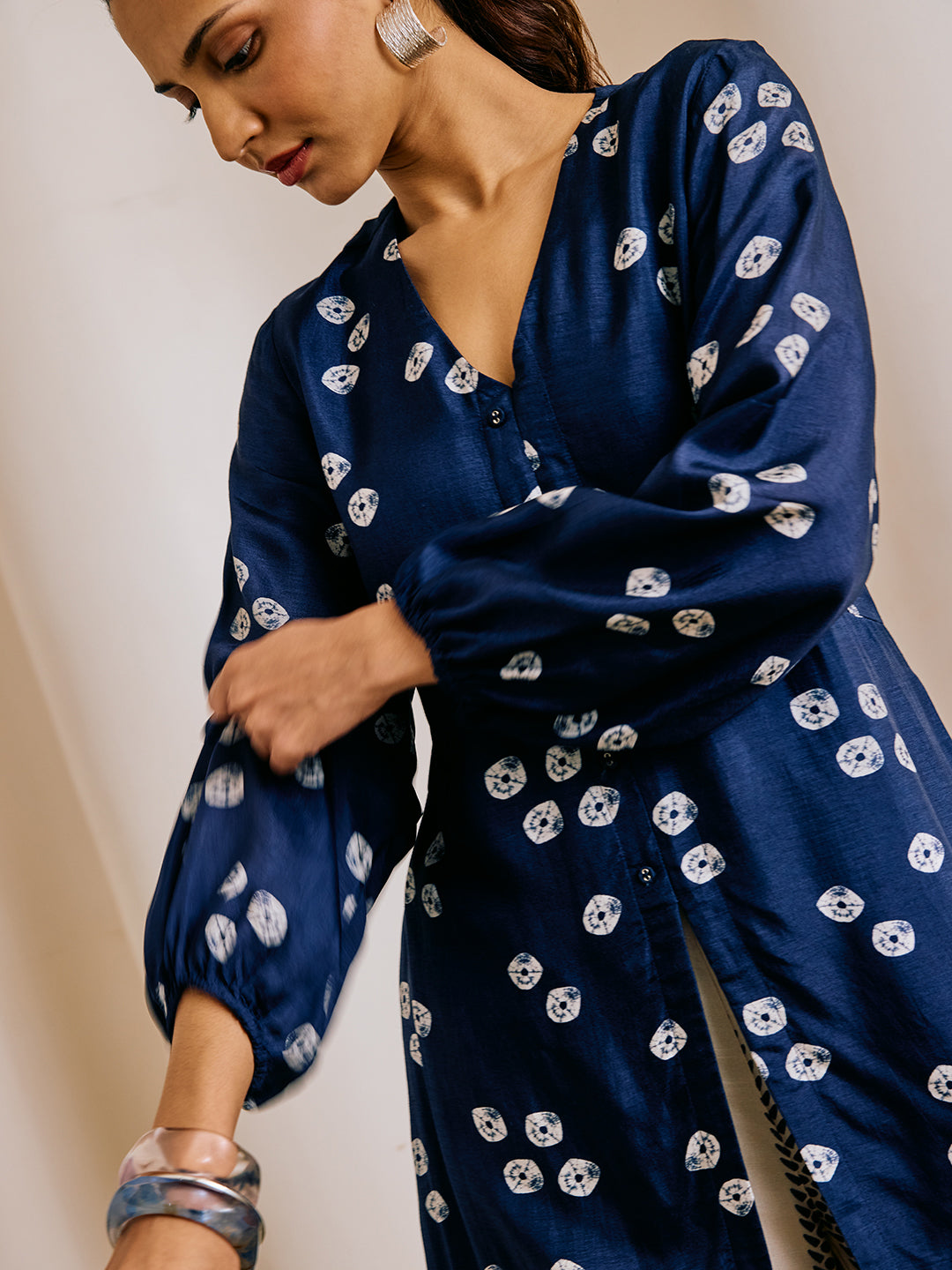 Printed Kurta Set - Navy