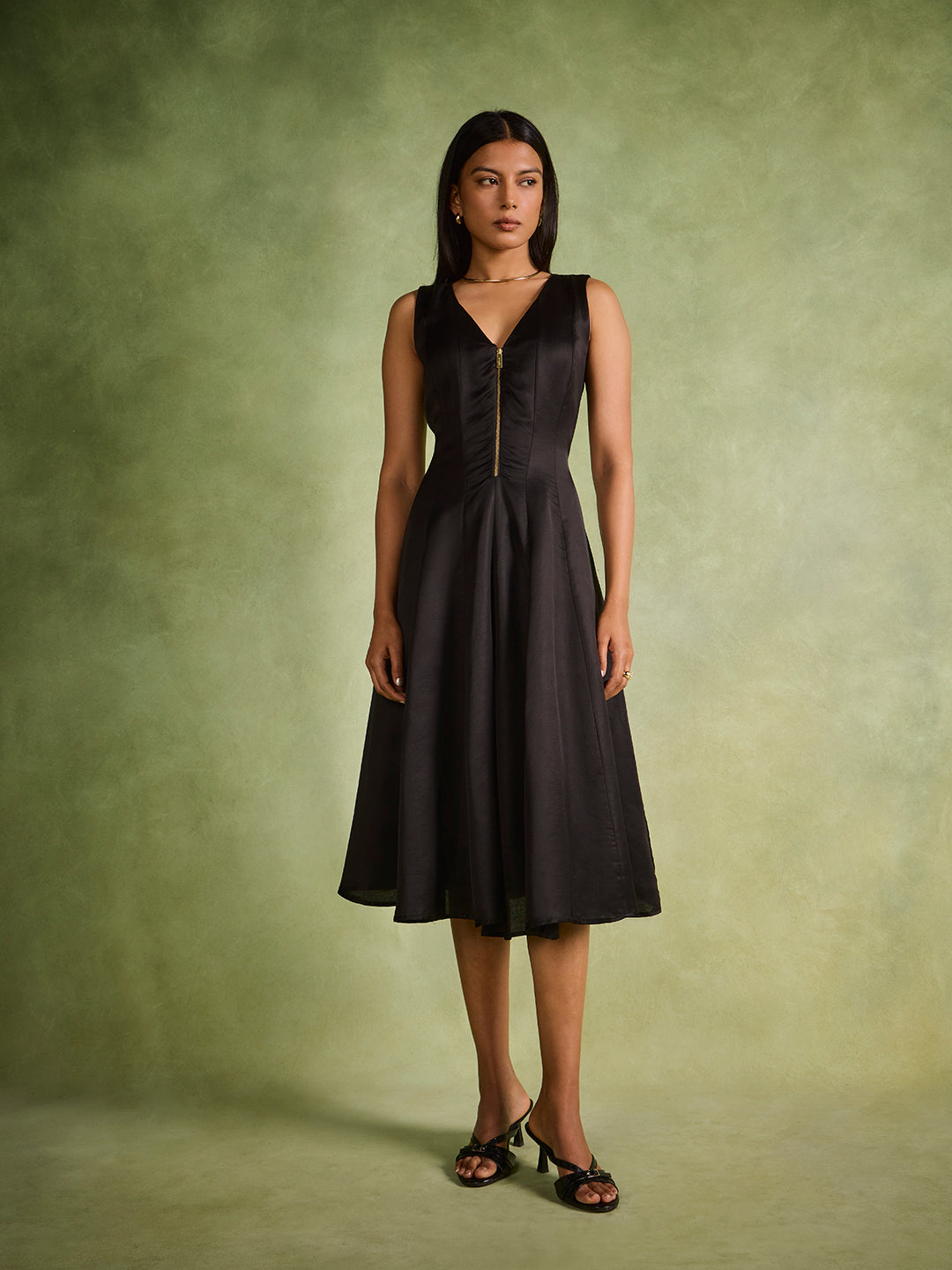 Solid Midi Dress – Black