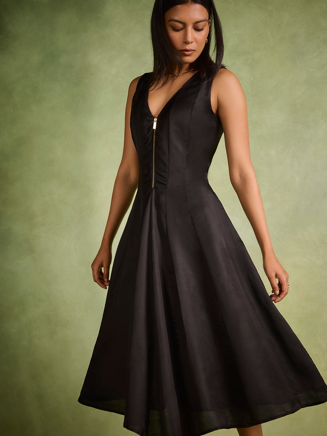 Solid Midi Dress – Black