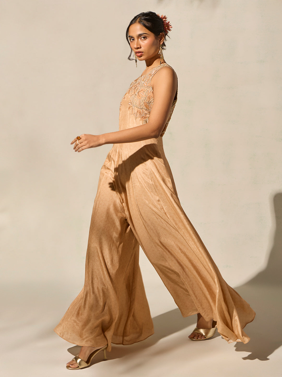 Embroidered Jumpsuit - Peach