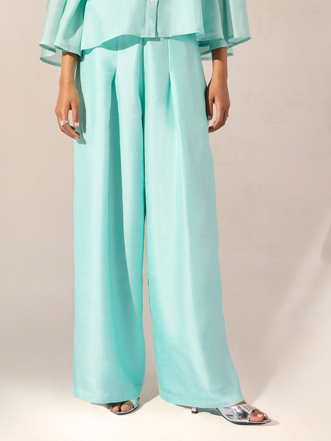 Wide-Leg Solid Pants - Blue
