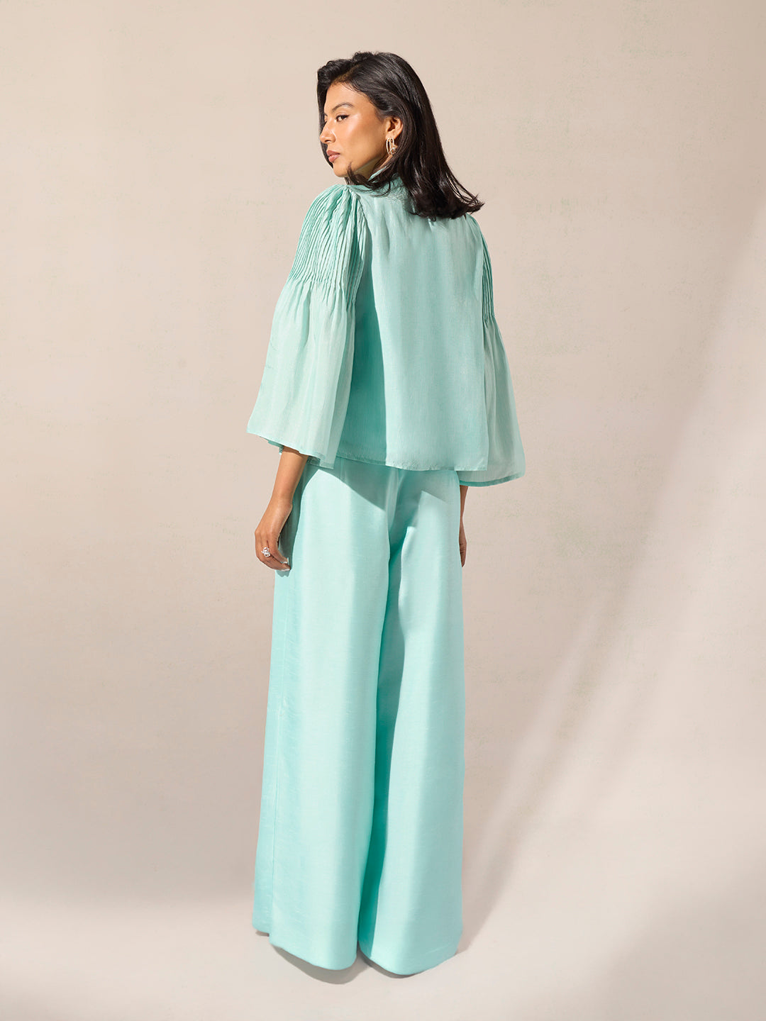 Wide-Leg Solid Pants - Blue