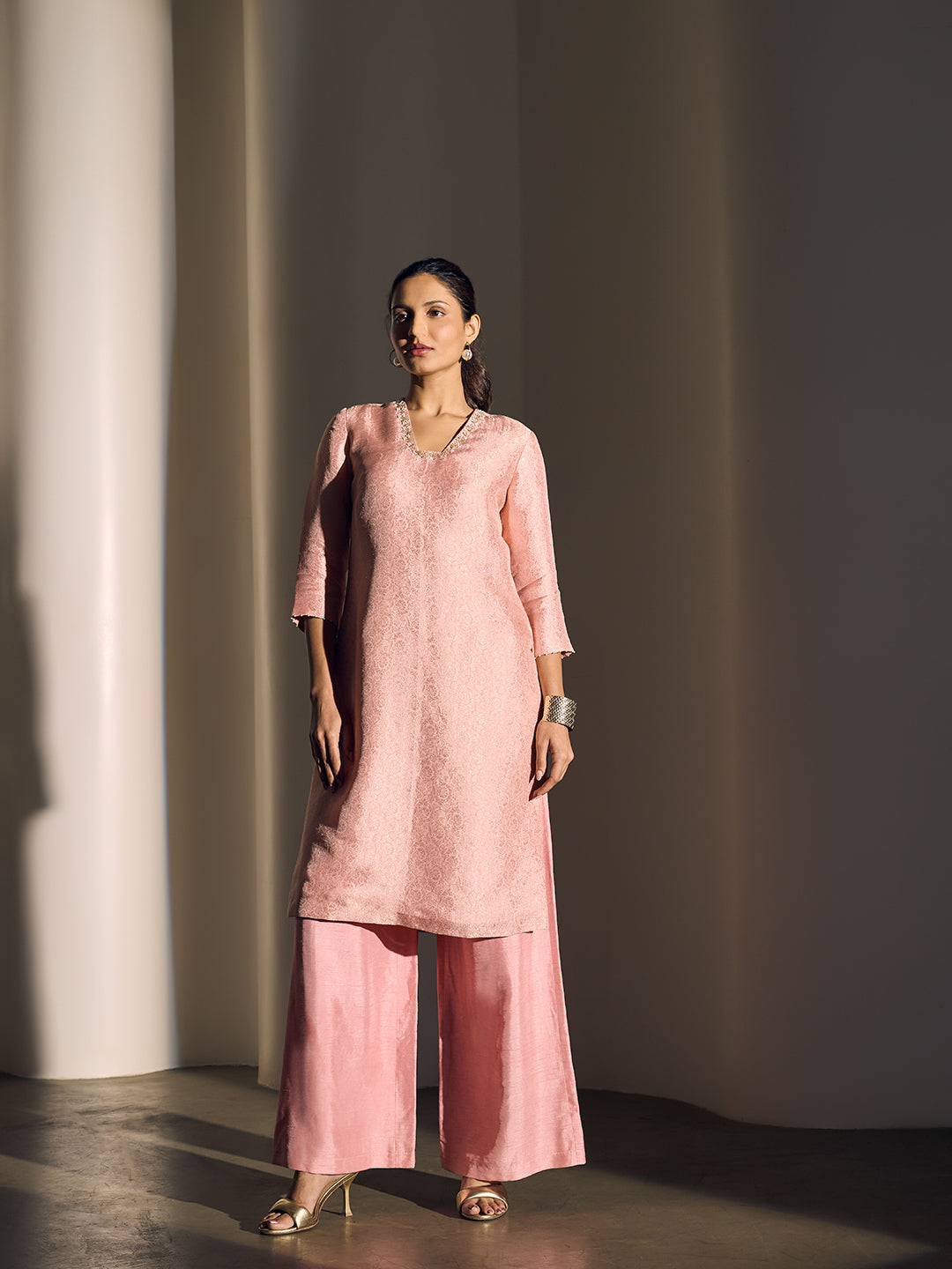 Jacquard Kurta – Pink