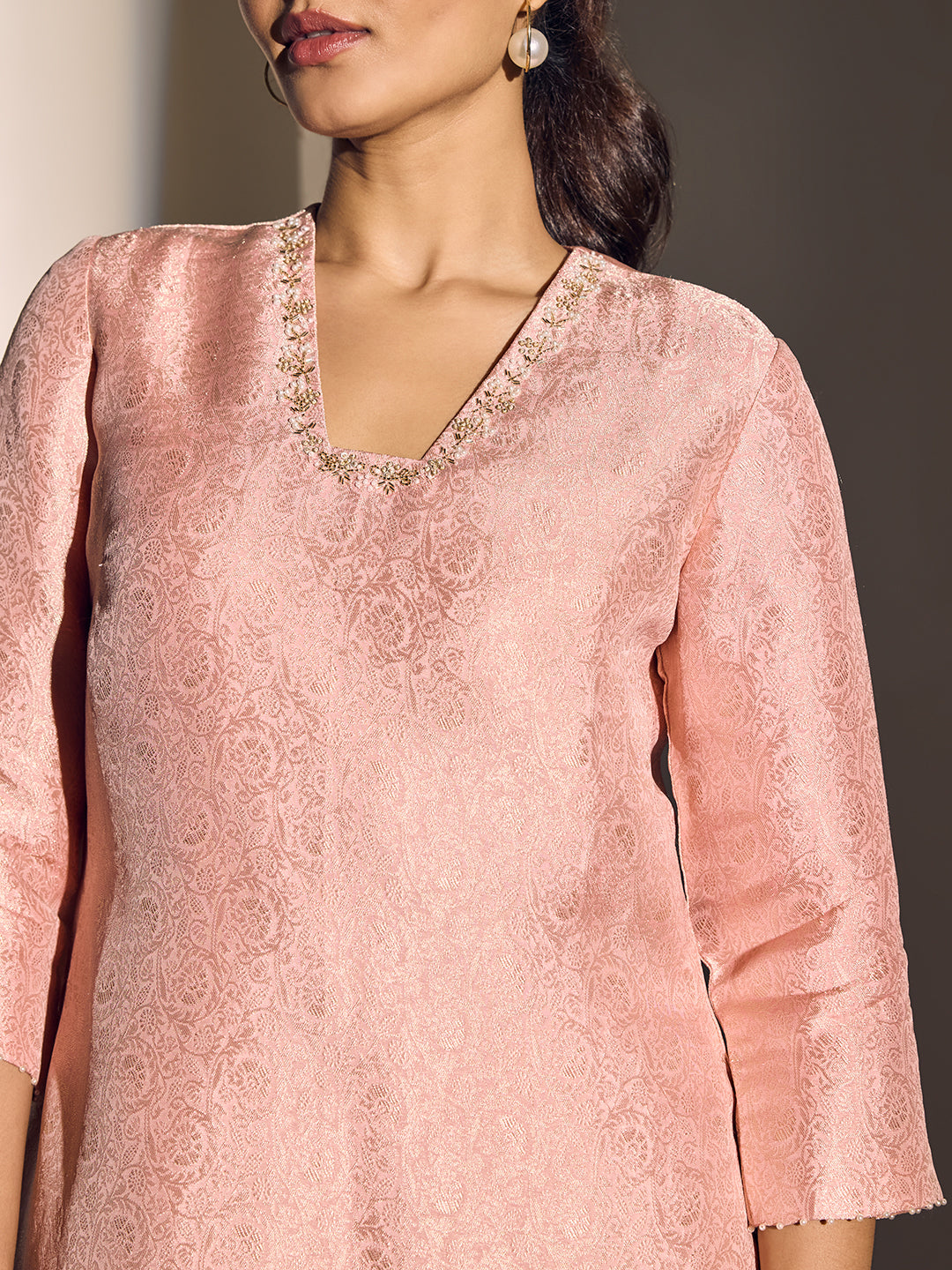 Jacquard Kurta – Pink