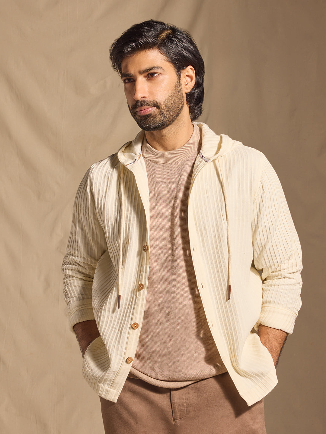 Ribbed Textured Jacket - Beige