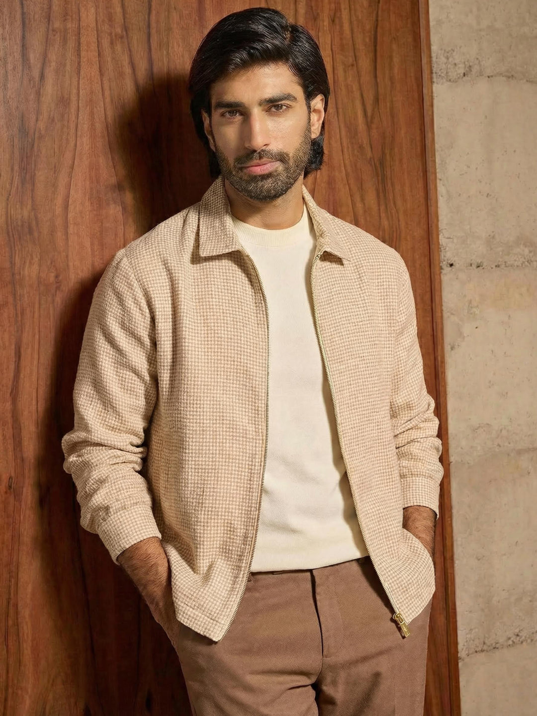 Knit-Textured Jacket - Beige