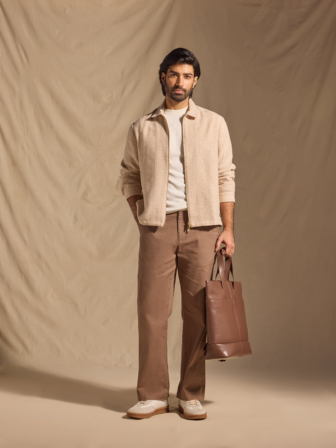 Knit-Textured Jacket - Beige