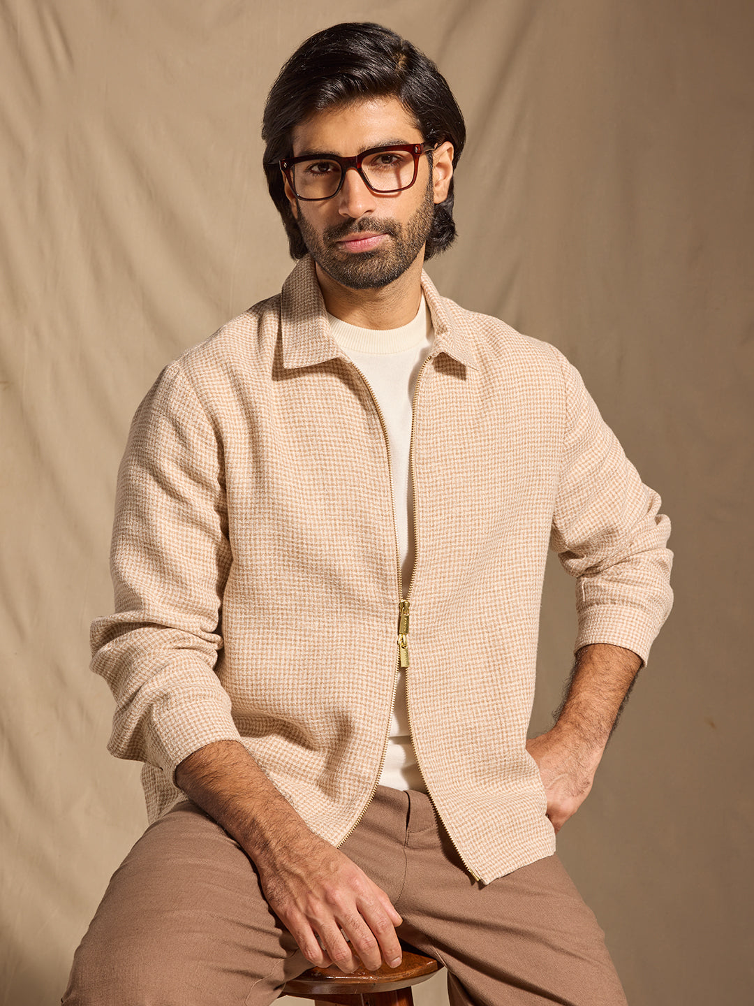 Knit-Textured Jacket - Beige