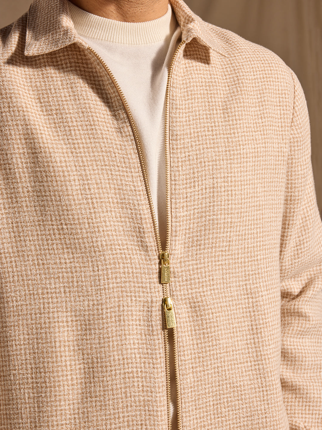 Knit-Textured Jacket - Beige