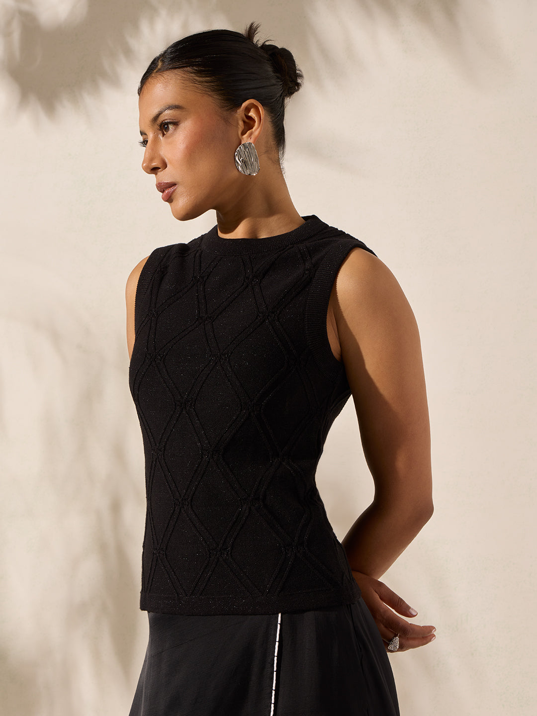 Knit-Textured Top - Black