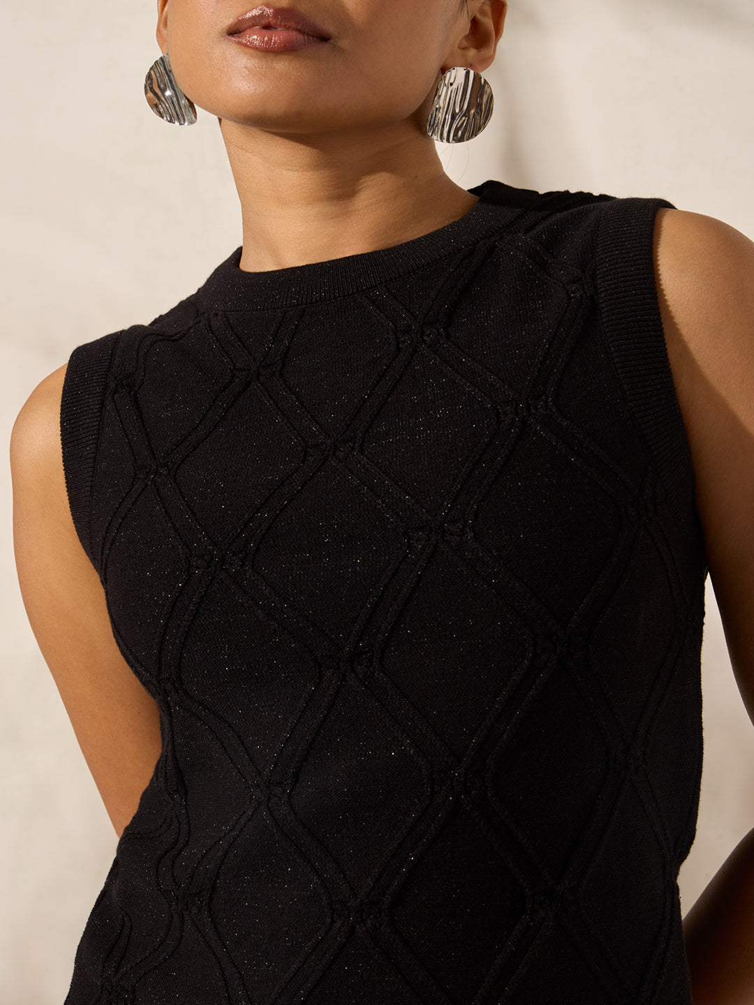 Knit-Textured Top - Black