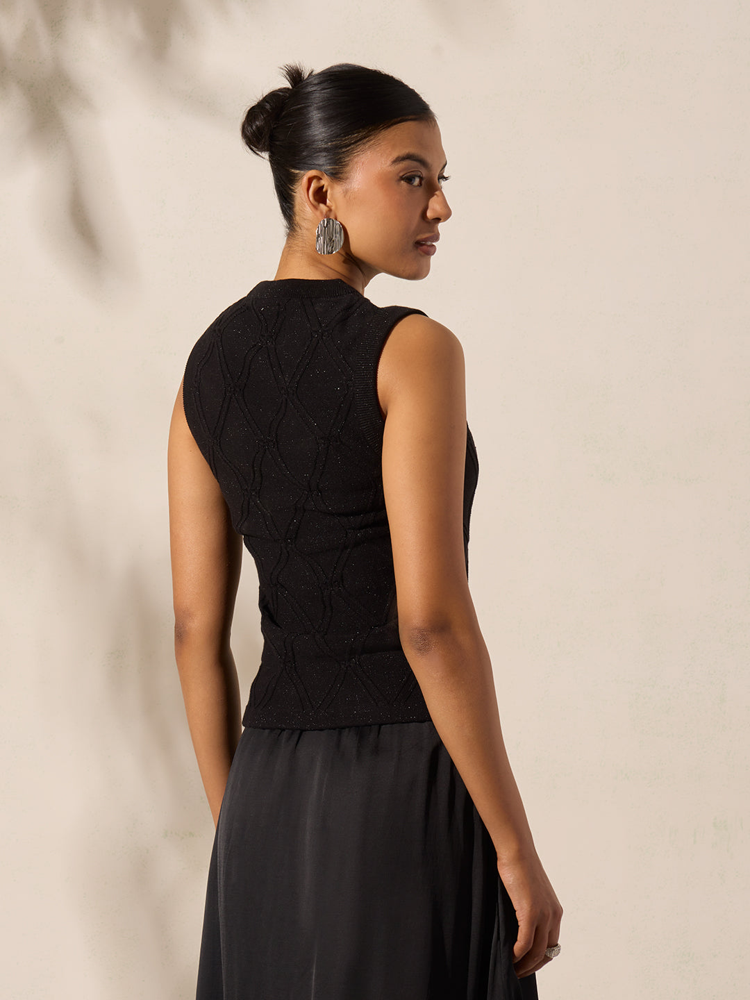 Knit-Textured Top - Black