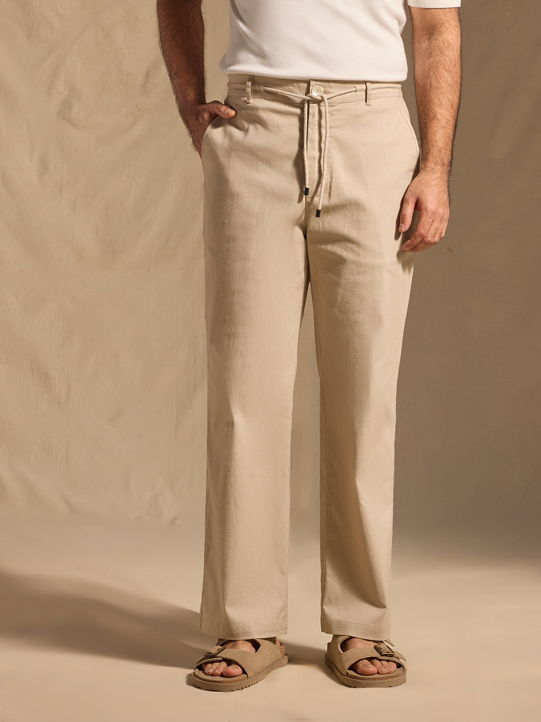 Solid Trousers - Beige