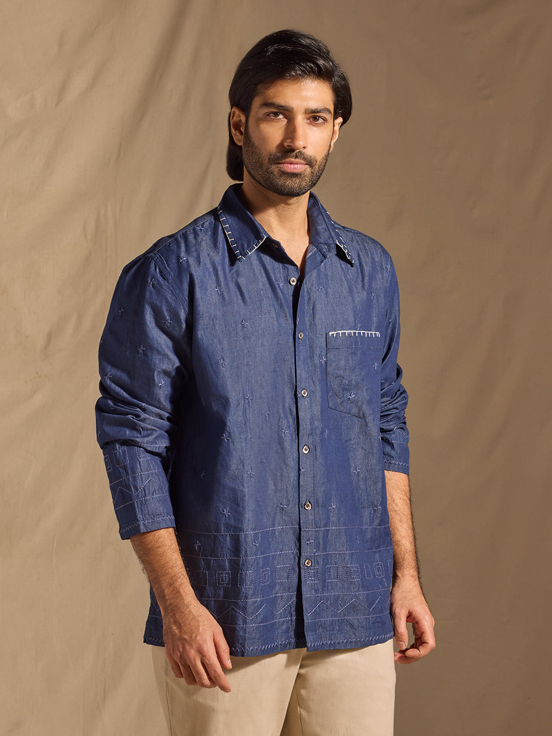 Embroidered  Shirt - Blue
