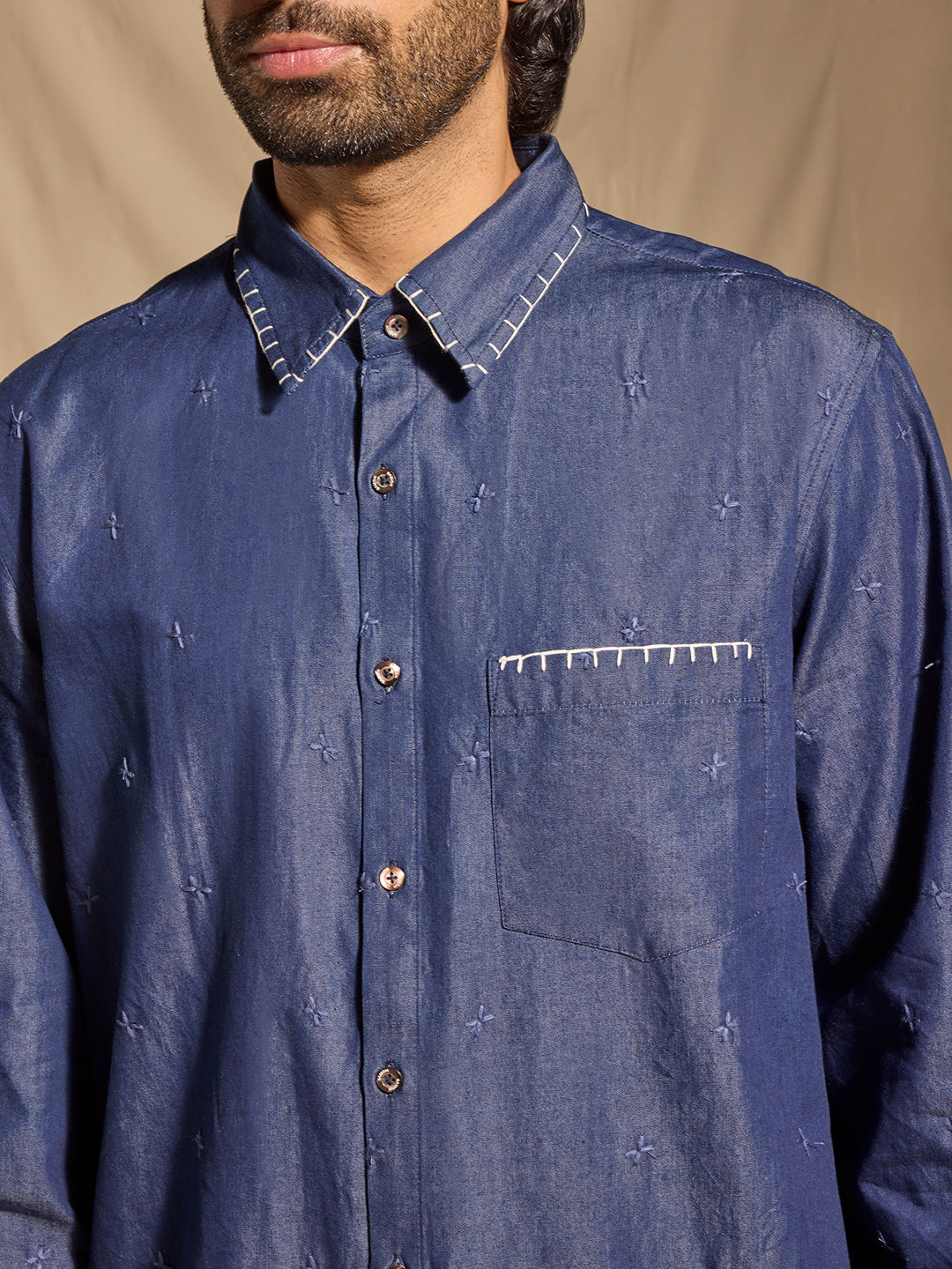 Embroidered  Shirt - Blue