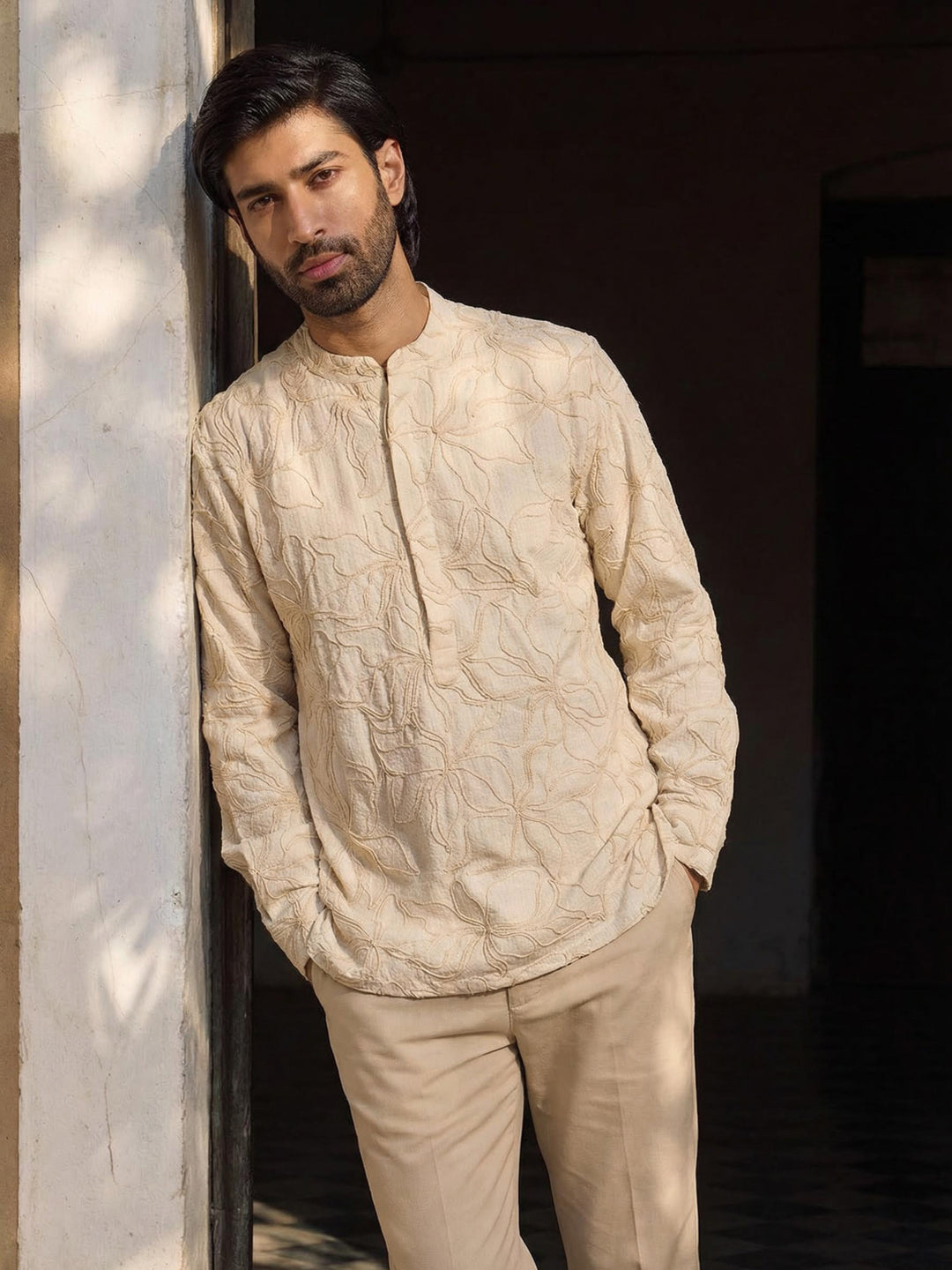 Floral Embroidered Shirt - Ivory