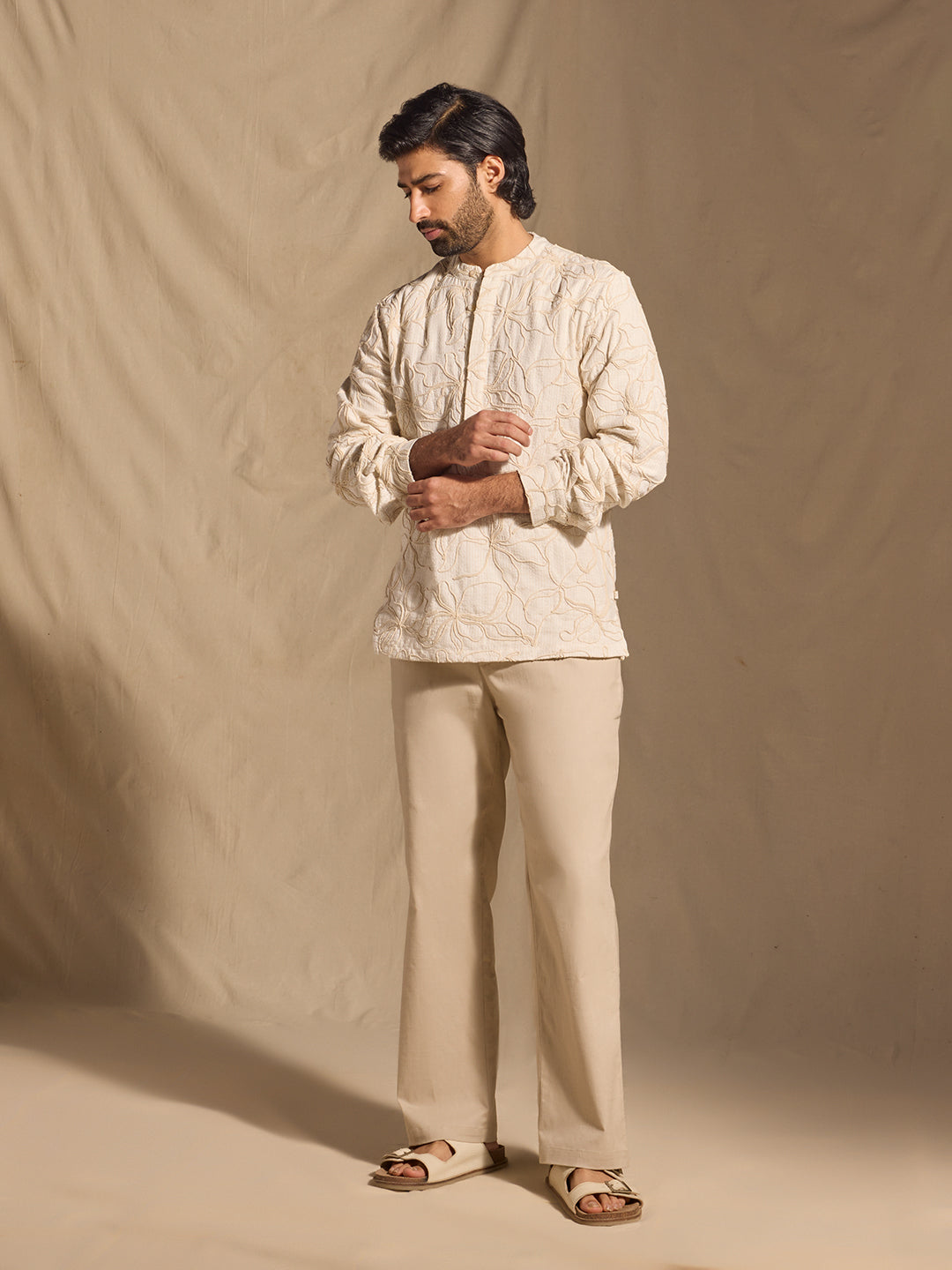 Floral Embroidered Shirt - Ivory