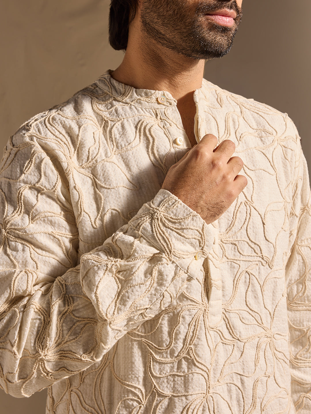 Floral Embroidered Shirt - Ivory