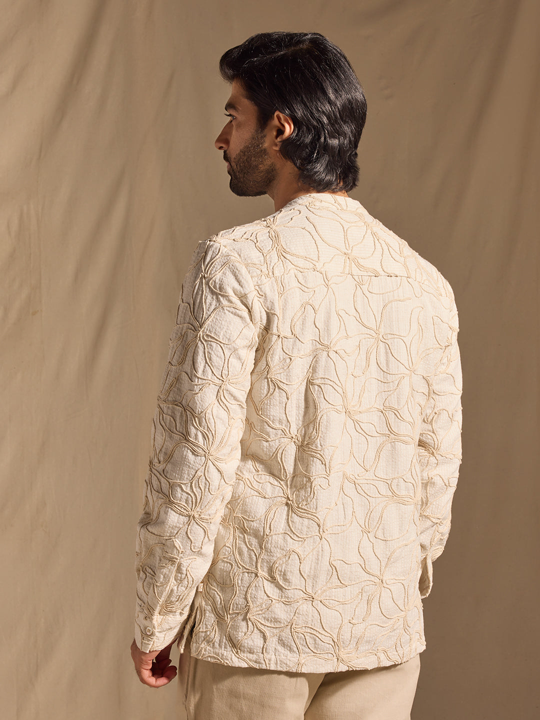 Floral Embroidered Shirt - Ivory