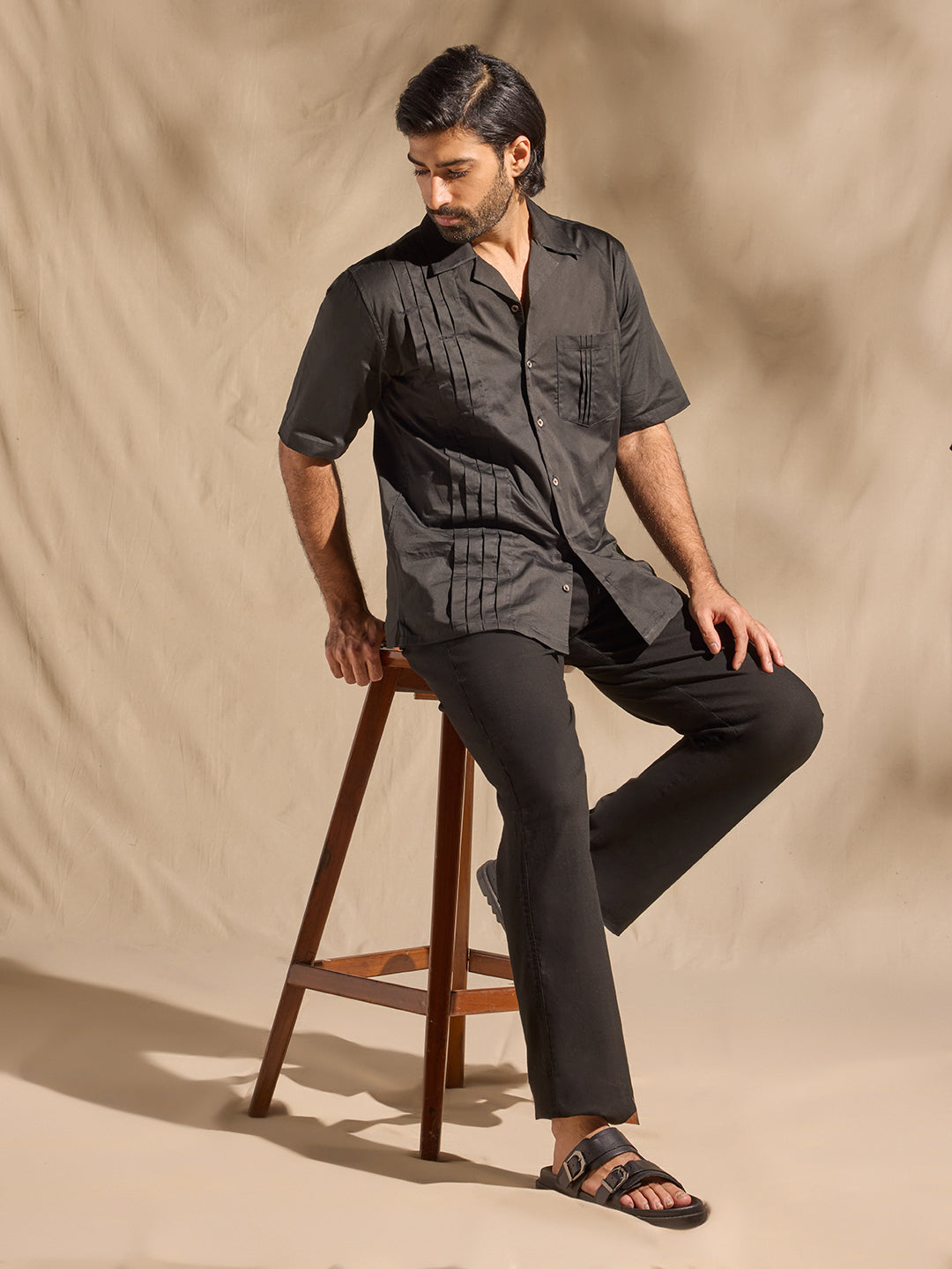 Pintuck Cotton Shirt - Black