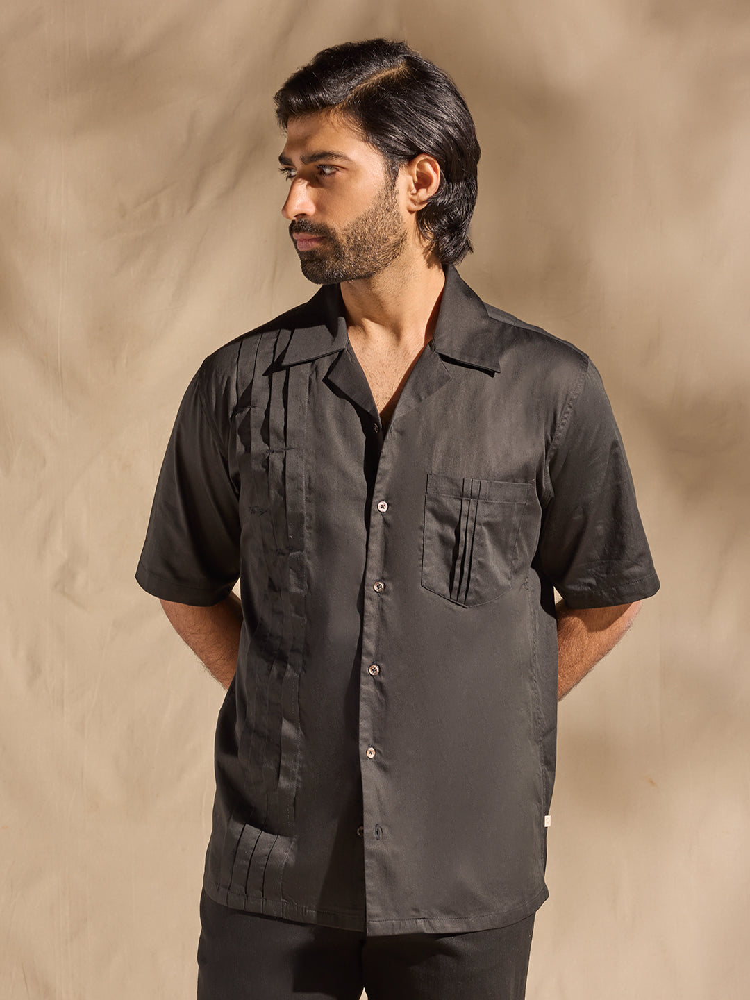 Pintuck Cotton Shirt - Black