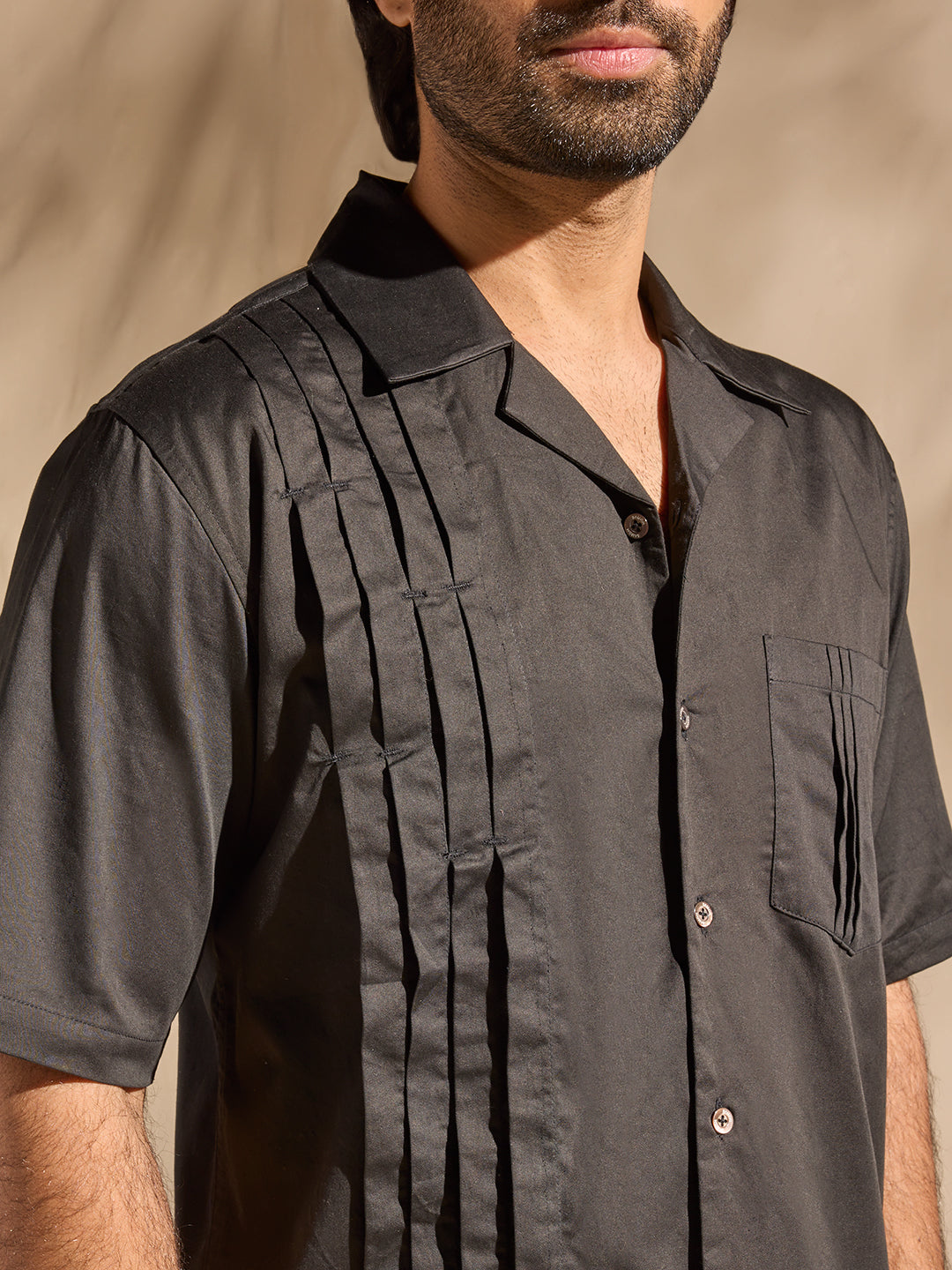 Pintuck Cotton Shirt - Black