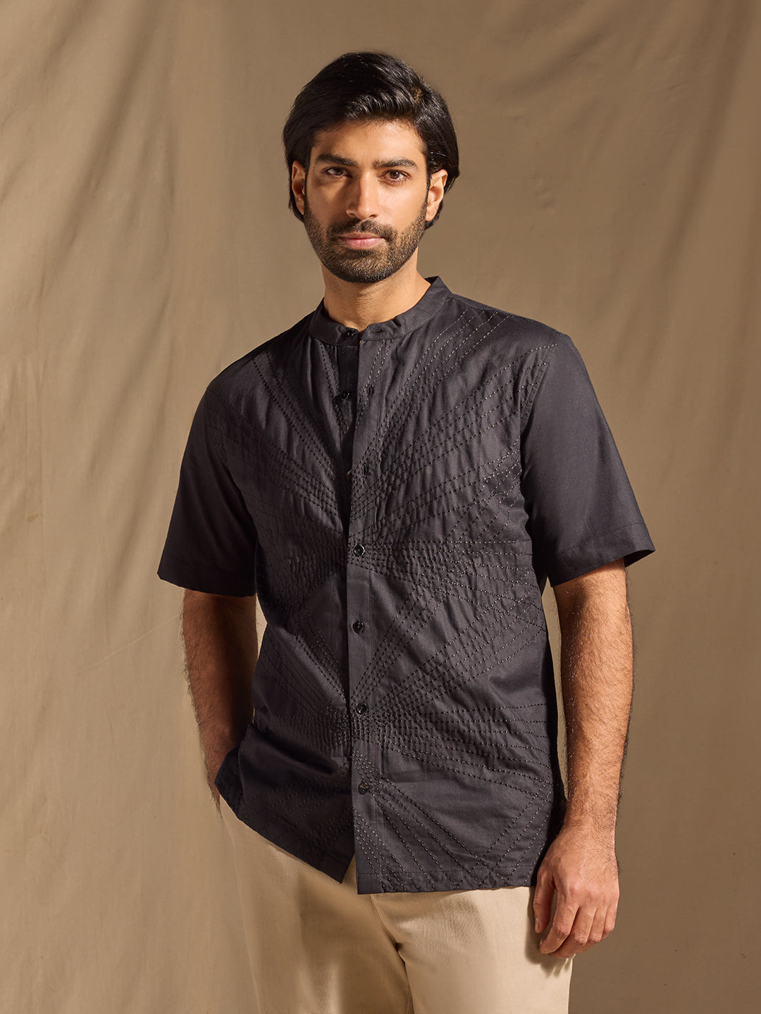 Embroidered Cotton Shirt - Black