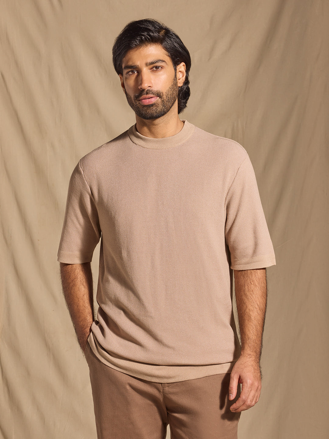 Knitted T-Shirt - Beige