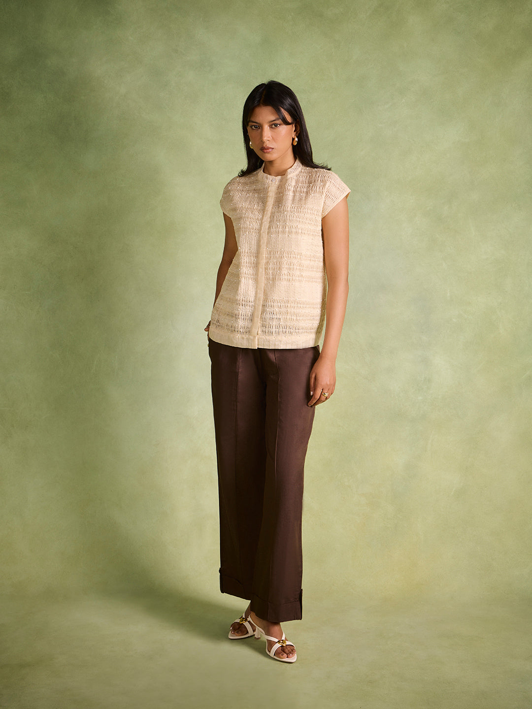 Textured Embellished Top – Beige