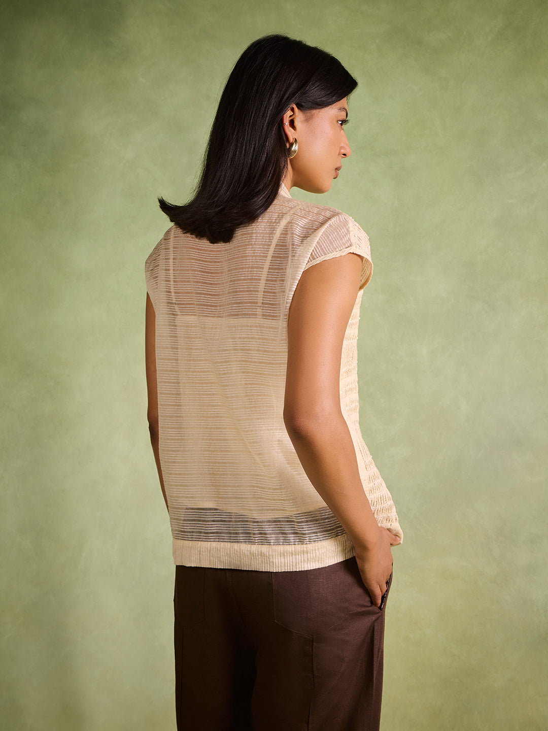 Textured Embellished Top – Beige