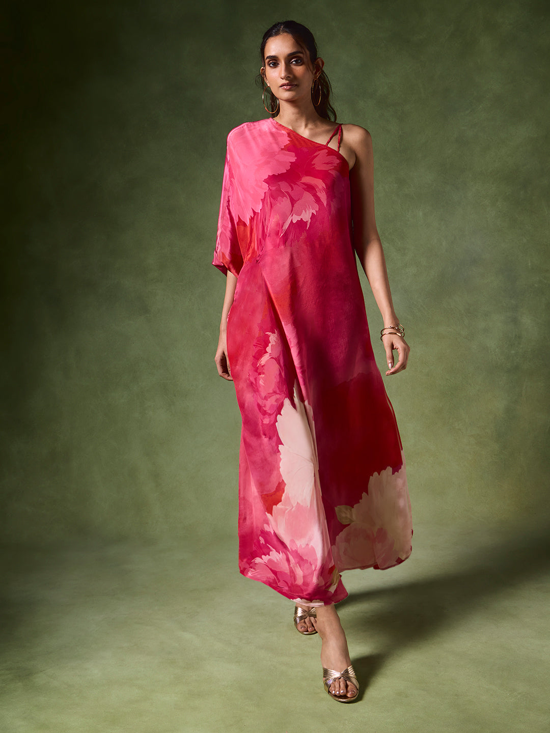 Floral One-Shoulder Kurta – Pink
