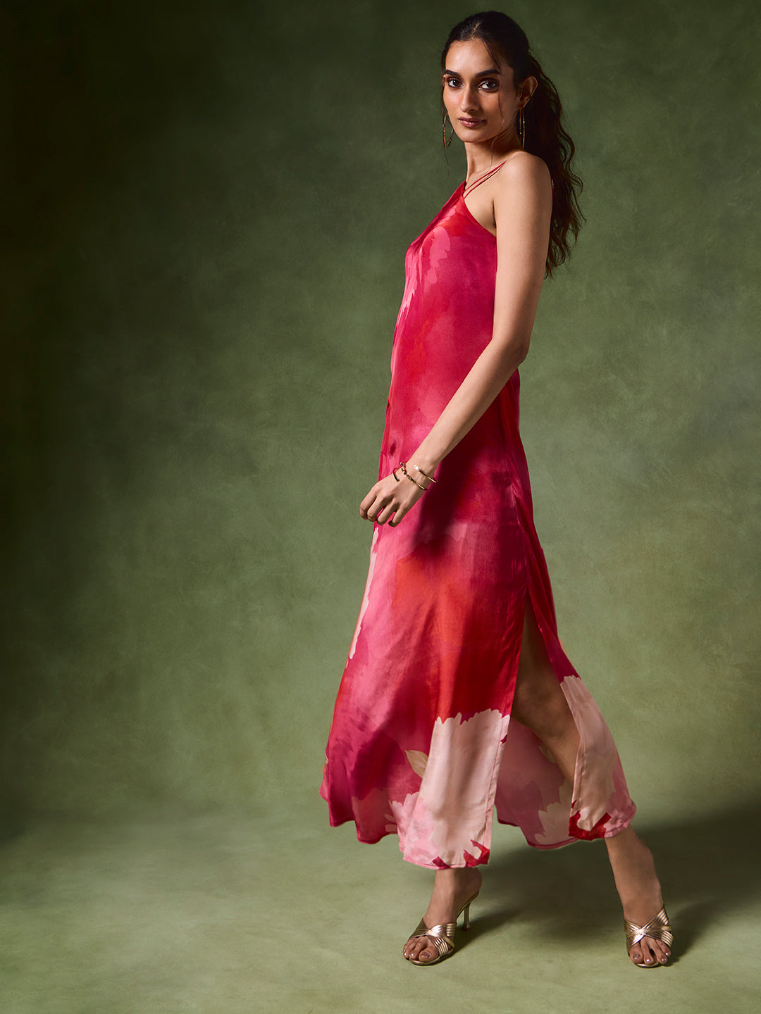 Floral One-Shoulder Kurta – Pink
