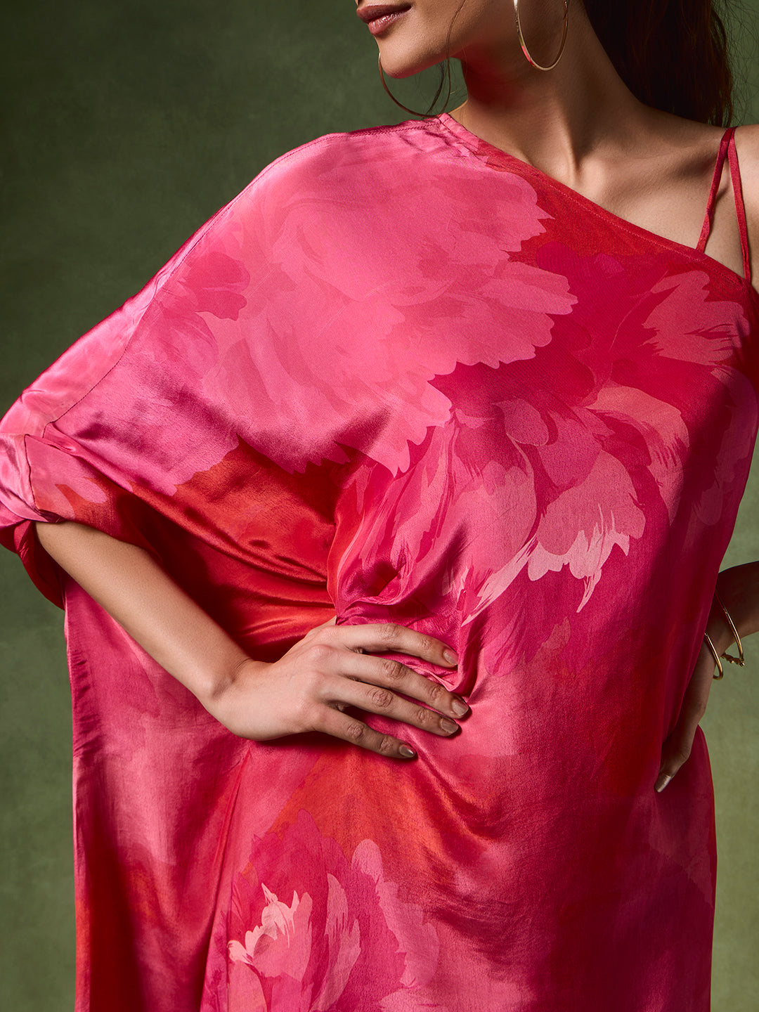 Floral One-Shoulder Kurta – Pink