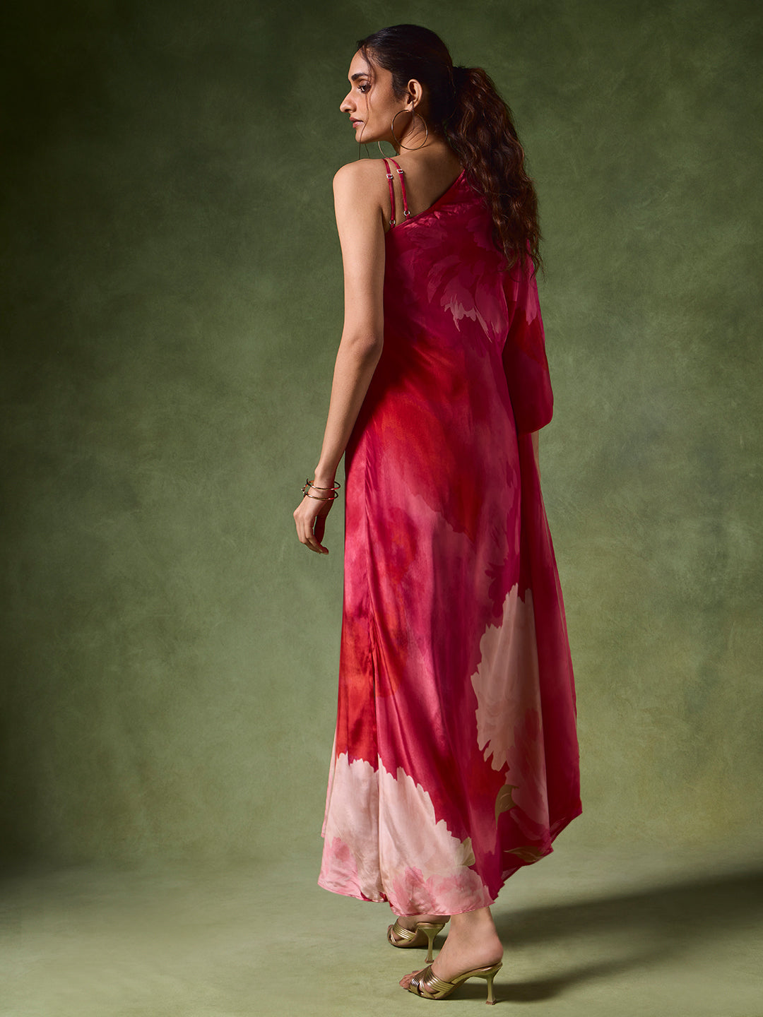 Floral One-Shoulder Kurta – Pink