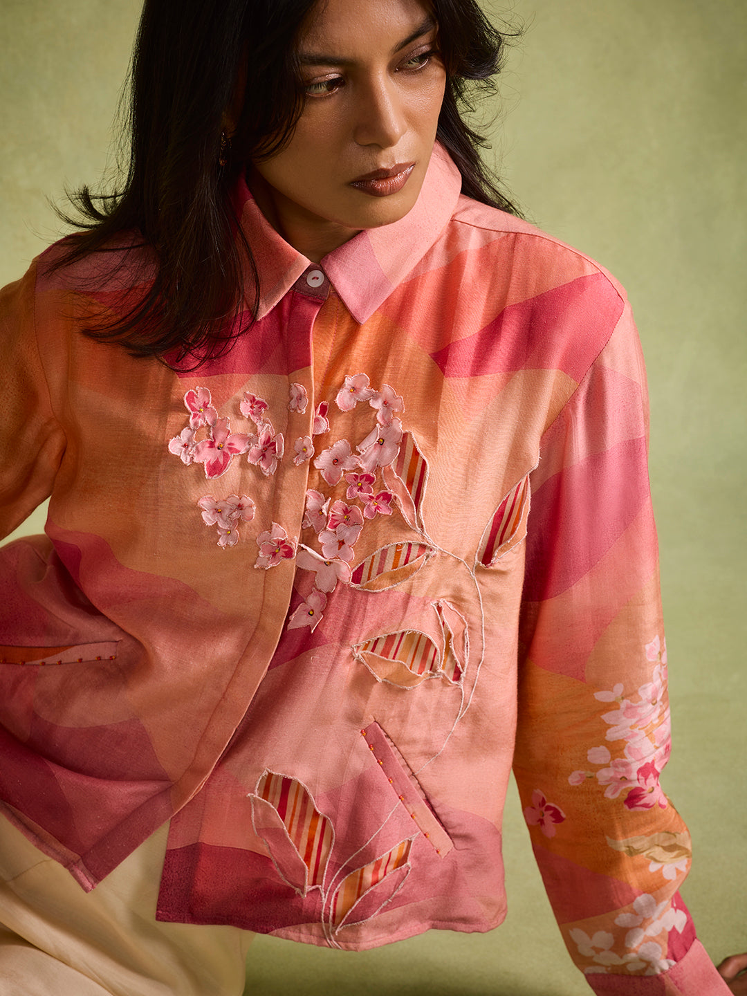 Appliqué Printed Shirt – Pink