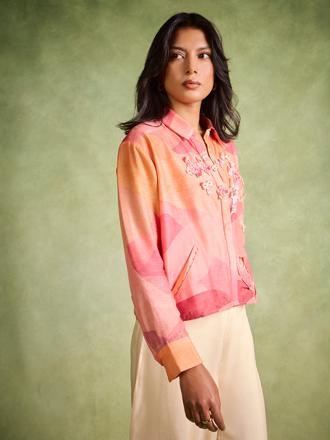 Appliqué Printed Shirt – Pink