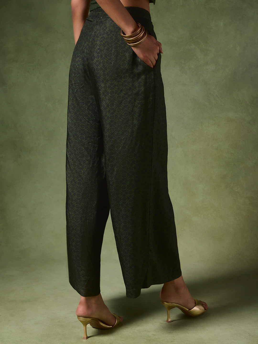 Printed Wide-Leg Pants – Green