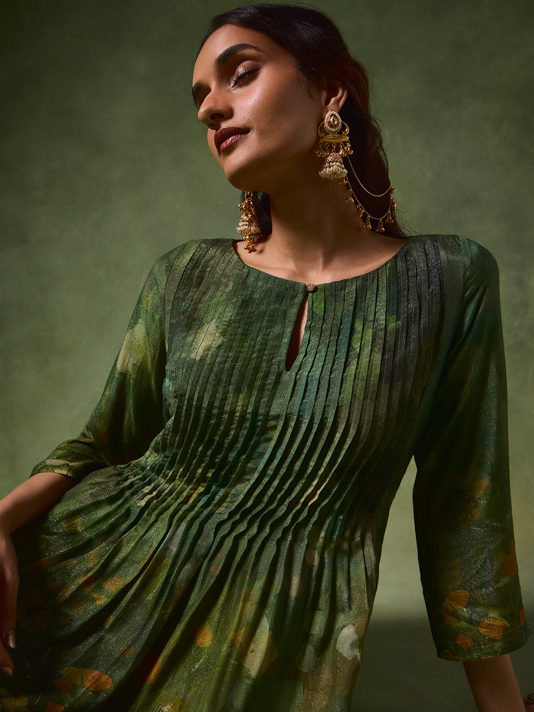 Printed A-Line Kurta – Green