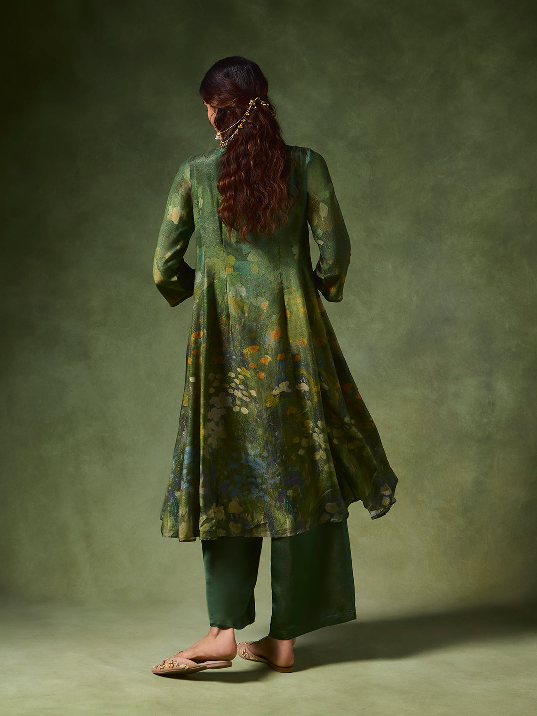 Printed A-Line Kurta – Green