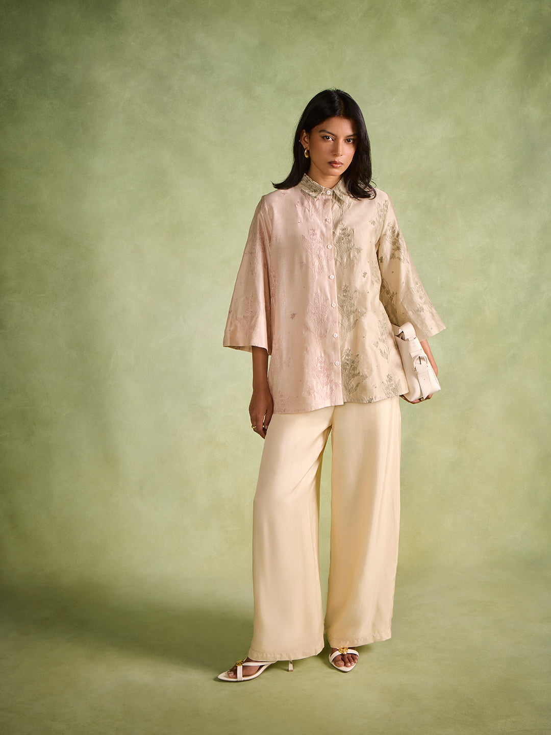 Floral Embroidered Shirt– Beige