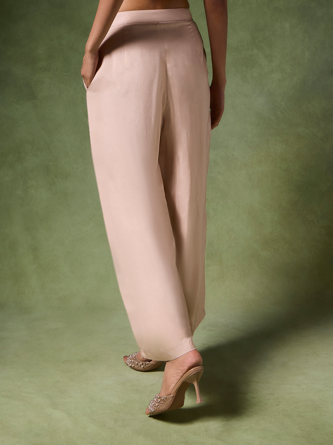 Wide-Leg Solid Pants - Beige