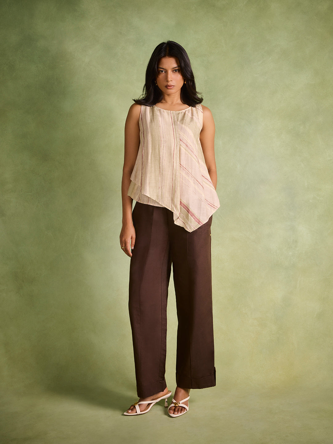 Printed Asymmetric Top – Beige