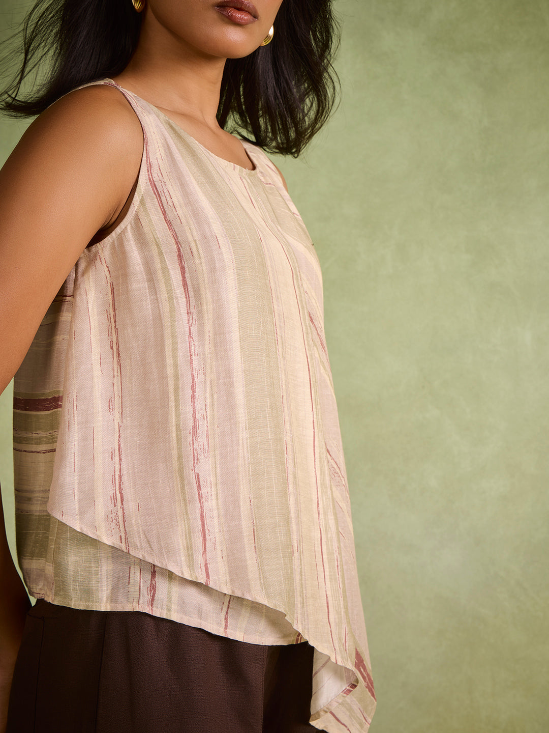 Printed Asymmetric Top – Beige