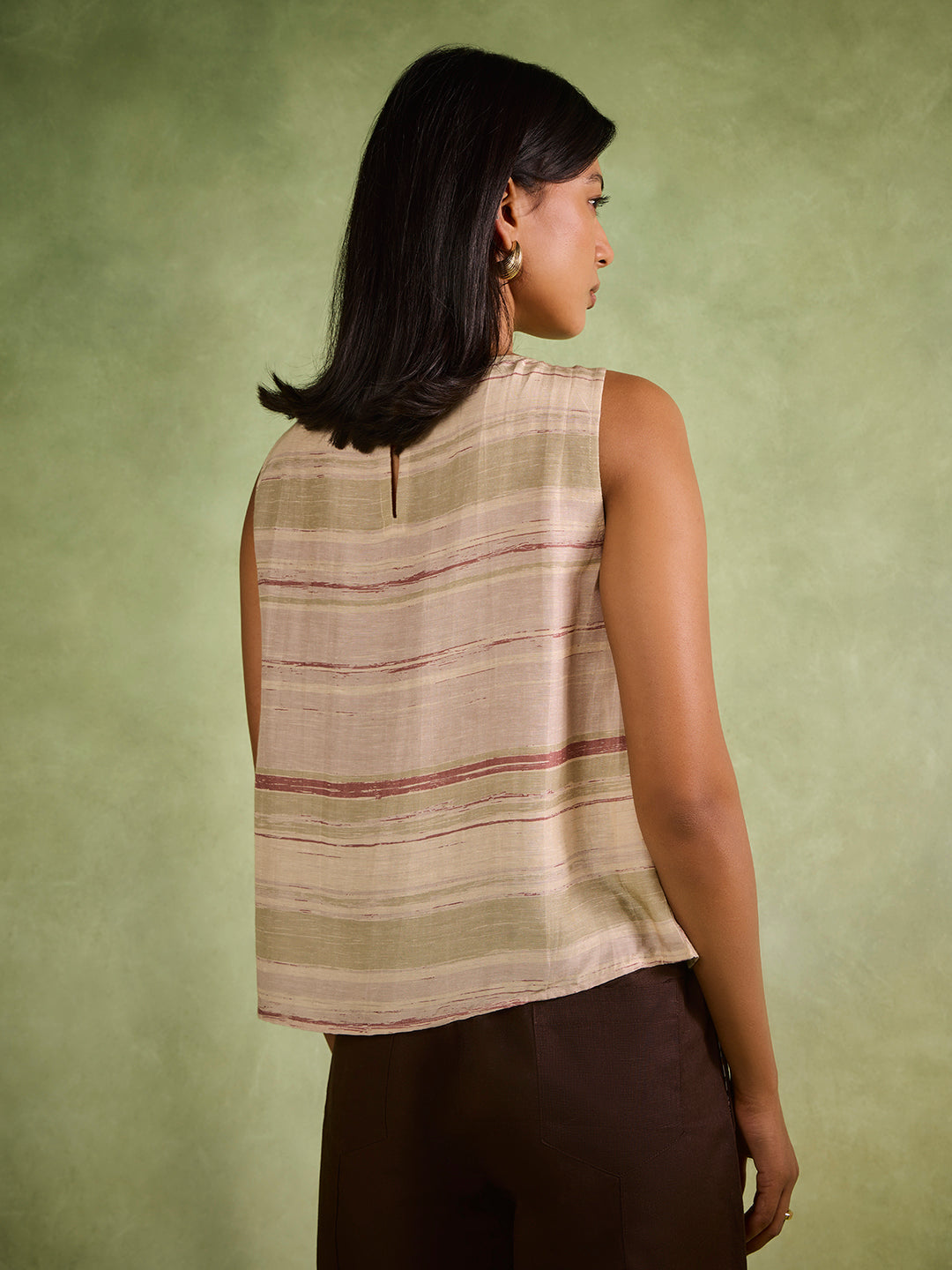 Printed Asymmetric Top – Beige