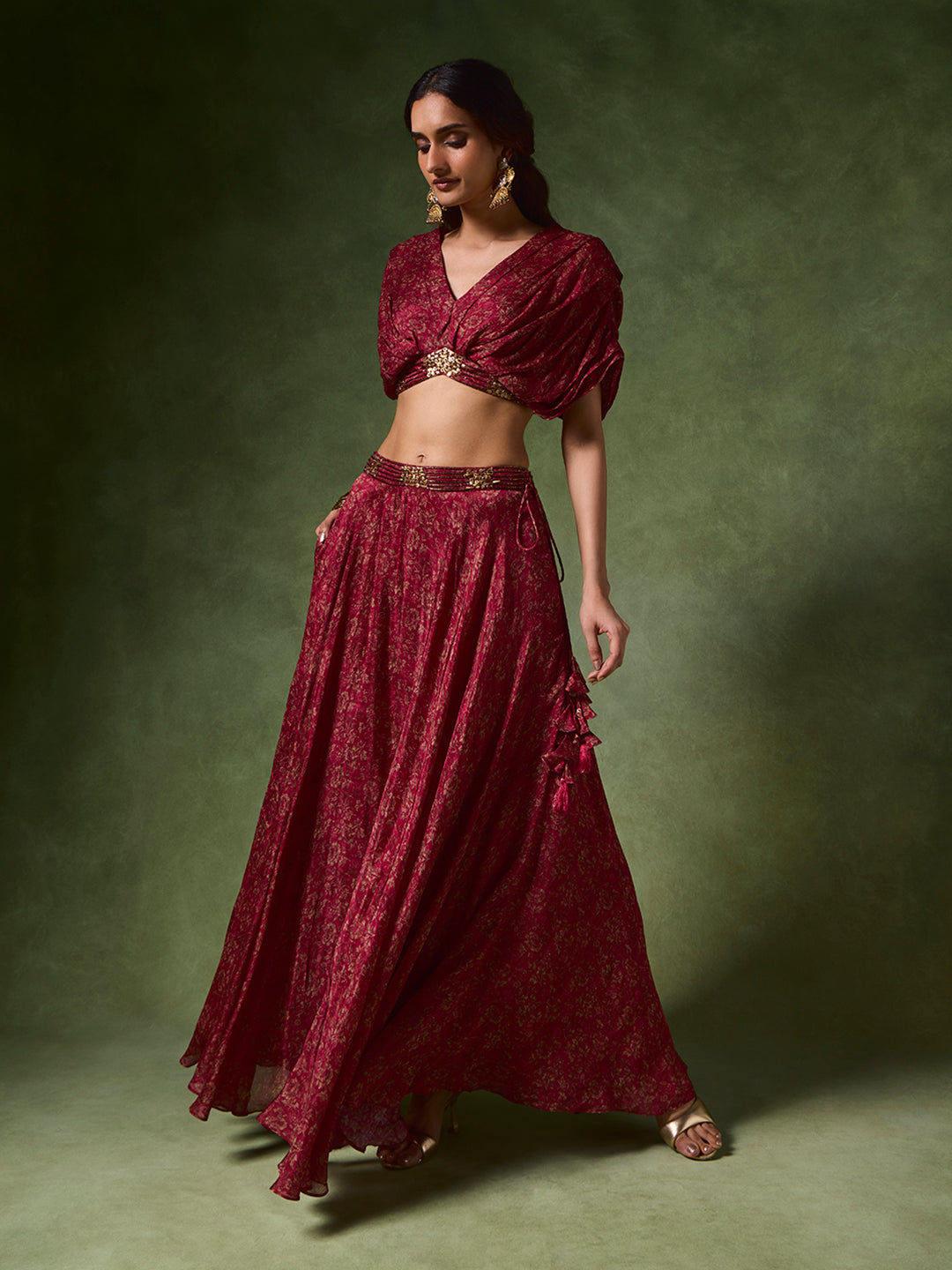 Printed Draped Blouse – Red