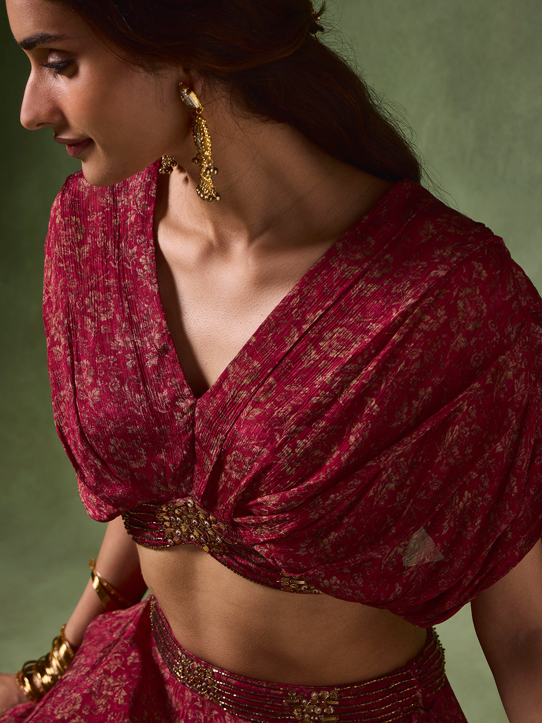 Printed Draped Blouse – Red