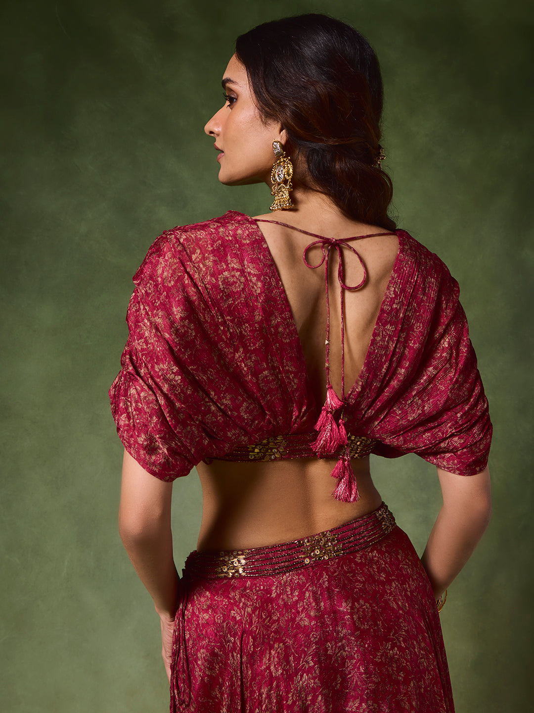 Printed Draped Blouse – Red