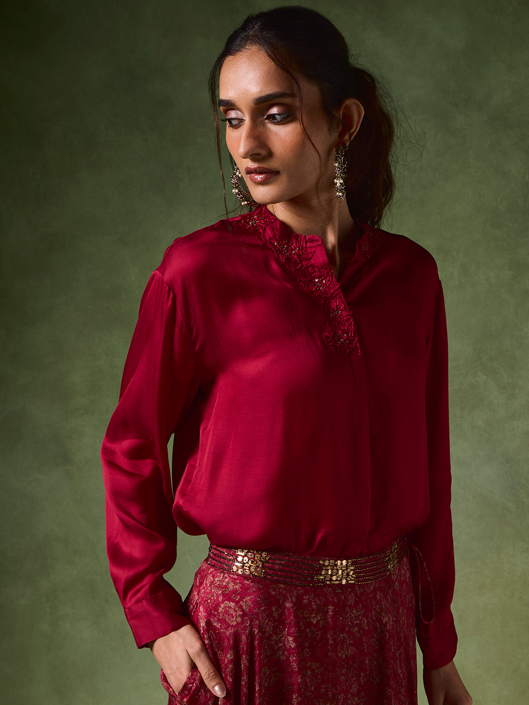 Organza Shirt with Camisole – Red