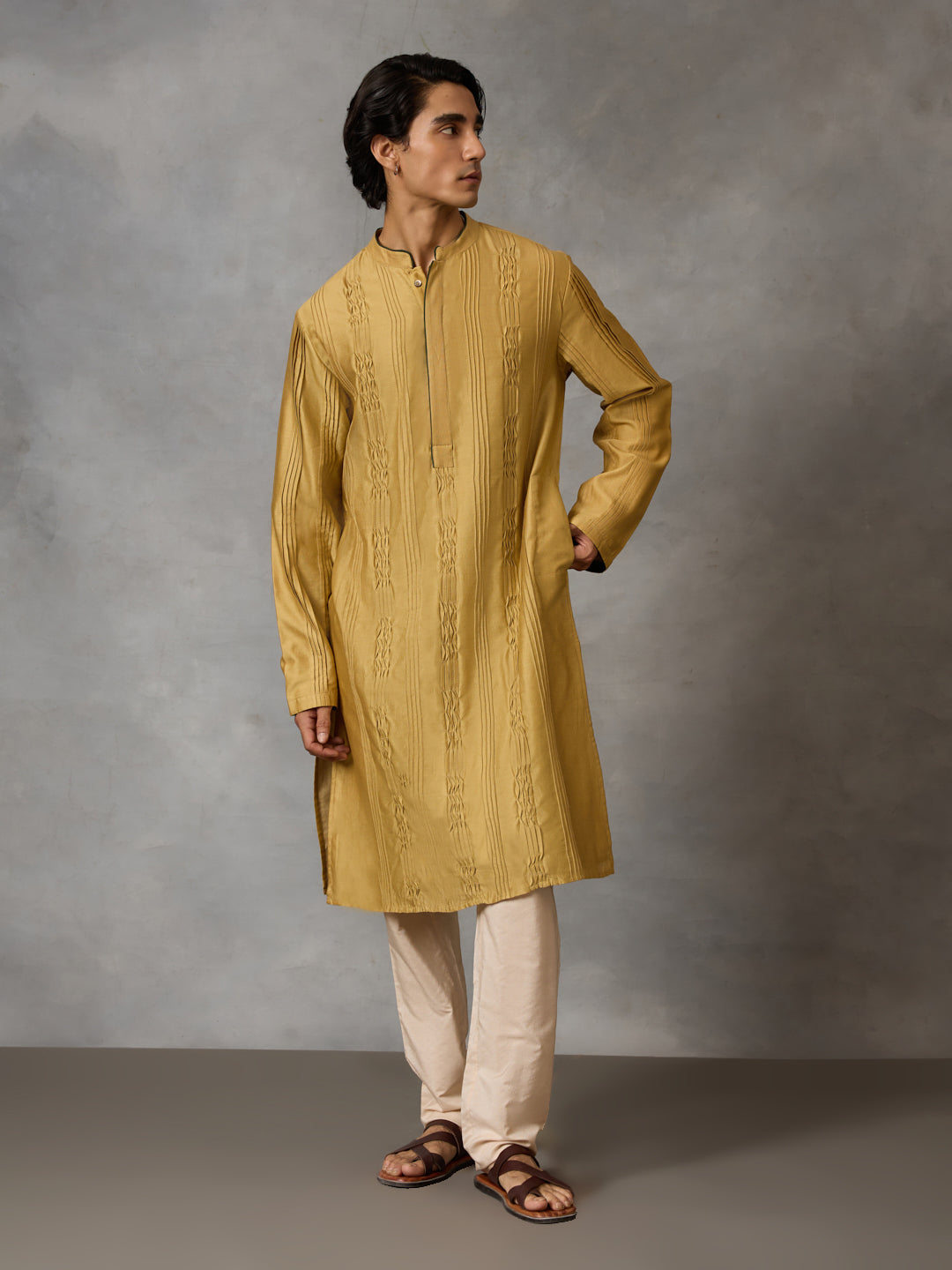 Buy Pintuck Detail Kurta Set - Mustard from Samoh